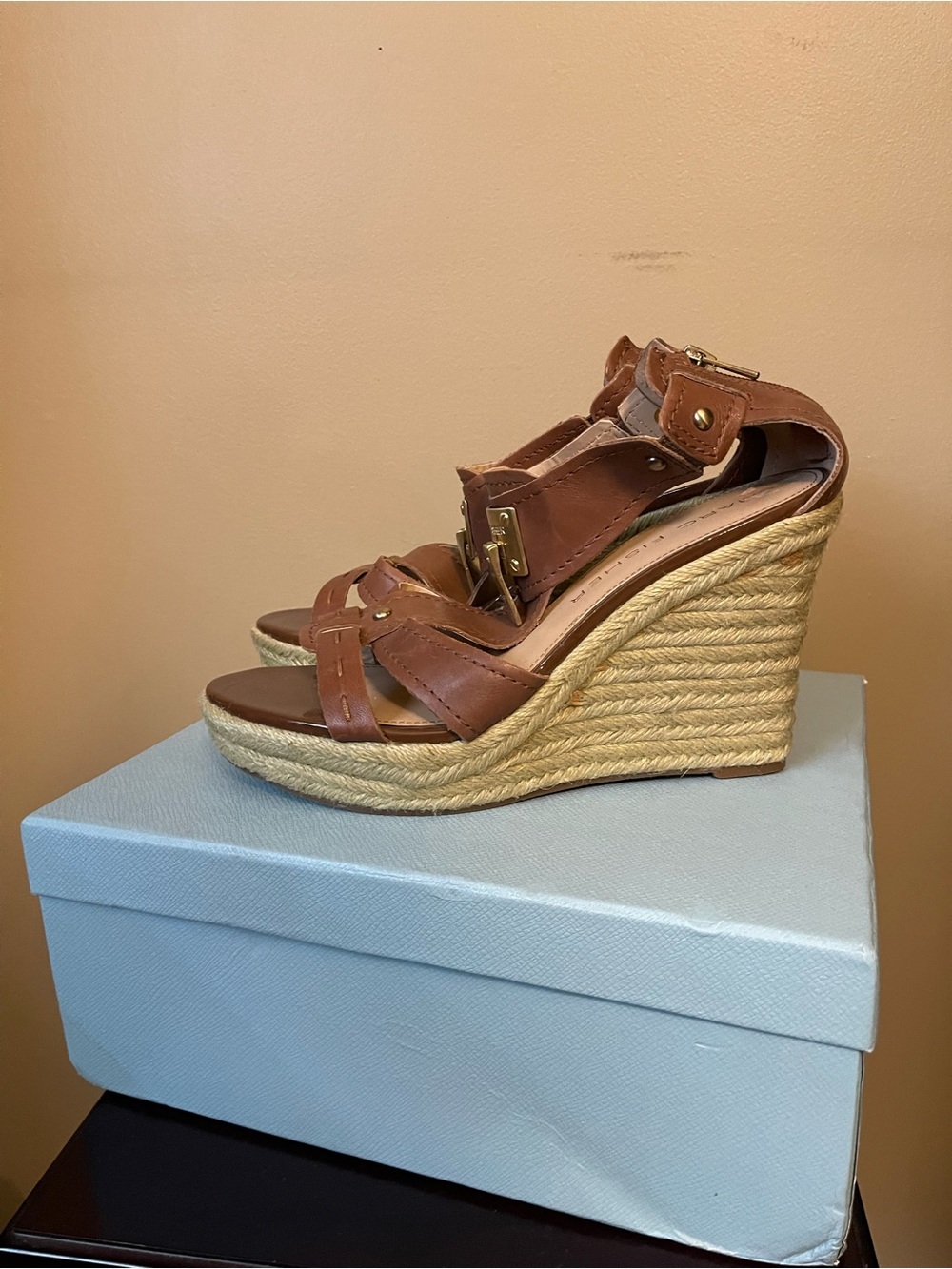 Brown Leather Wedge Sandals Marc Fisher sz 10